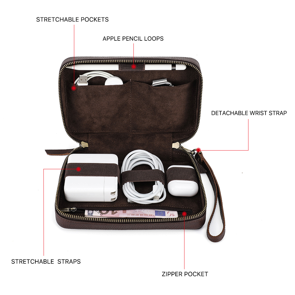 جلد طبيعي المحمولة USB كابل بي - مراجعة Electronics Gadgets Bag وسعره